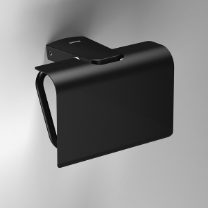 S6 Black Toilet Roll Holder with Flap - Black