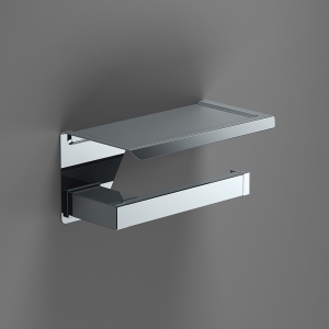 S Cube Toilet Roll Holder with Shelf - Chrome